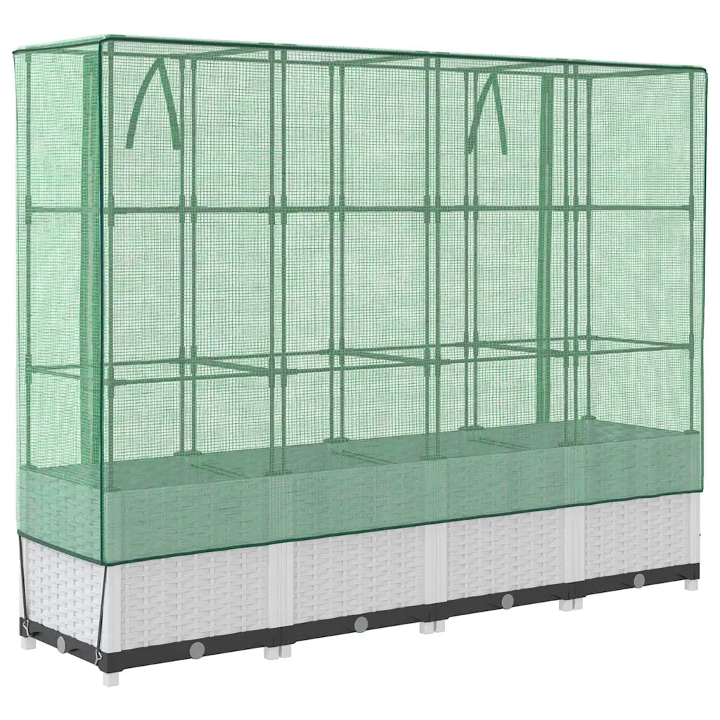 Fioriere | Cassetta per fiori | Letto Rialzato con Copertura Serra Effetto Rattan 160x40x138 cm