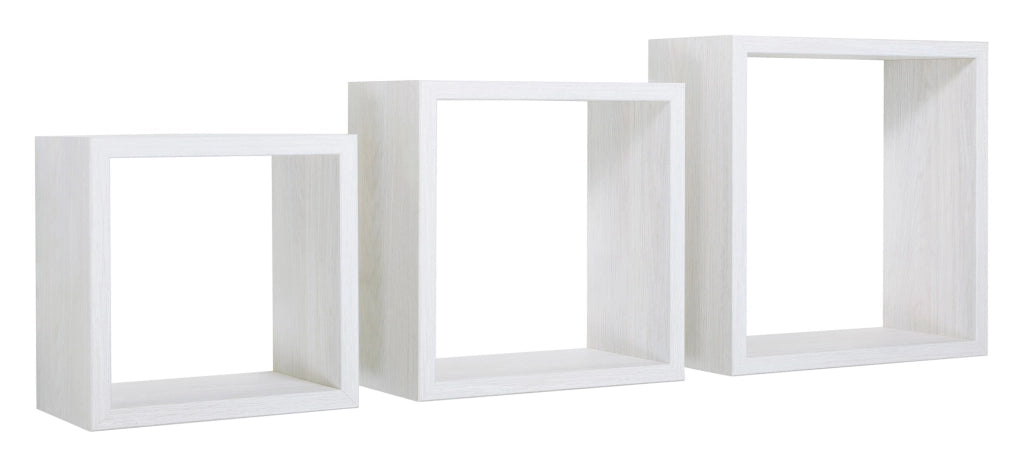 Set 3 Mensole da Parete Cubo in Fibra di Legno Incubo Rovere Sbiancato
