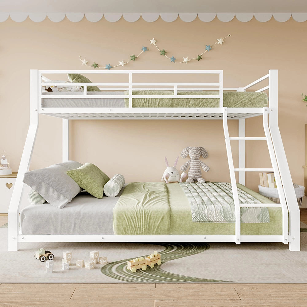Letto a castello metallico 90+140x200cm - Xylo - bianco, EN747, sicuro