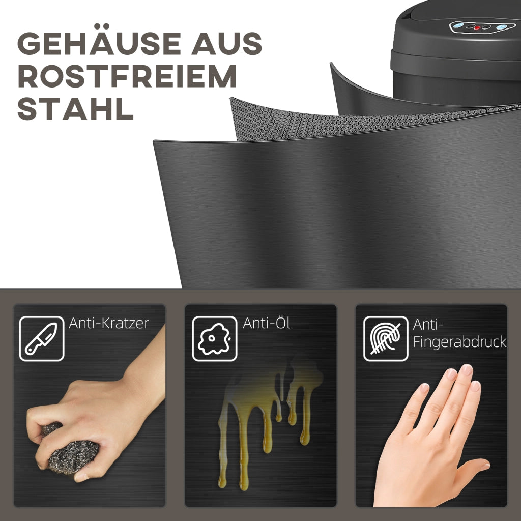 Cestino per rifiuti 50 litri con sensore e chiusura soft ¨C zephmum ¨C acciaio inox