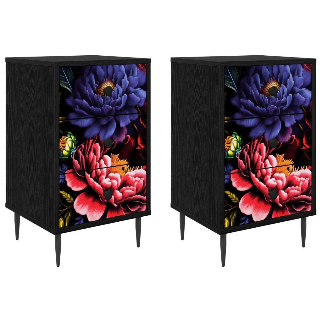 Armadio da Notte KIEL 2 pz Rovere Nero 36 x 33 x 61 cm 8007338