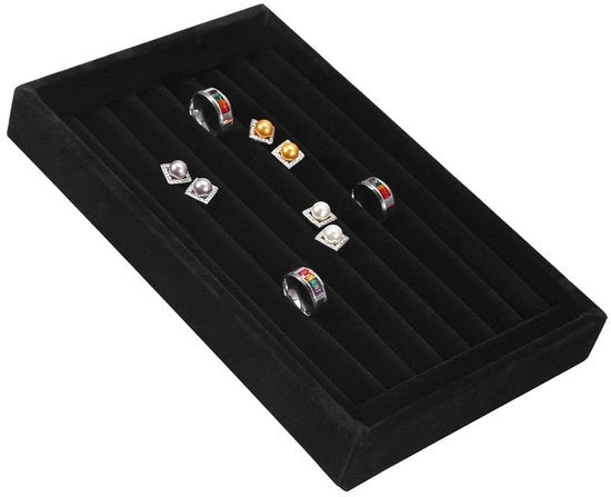 Display per Anelli 7 Facciate - Organizzatore per Gioielli - Risparmia Spazio - Vetrina in Pelle - Supporto in Legno - Per Anelli/ Orecchini - Organizzatore per Gioielli con 7 Facciate