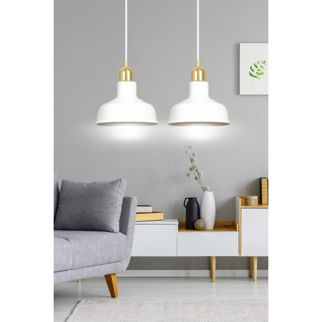 Lampada a sospensione Ibor in acciaio bianco e oro