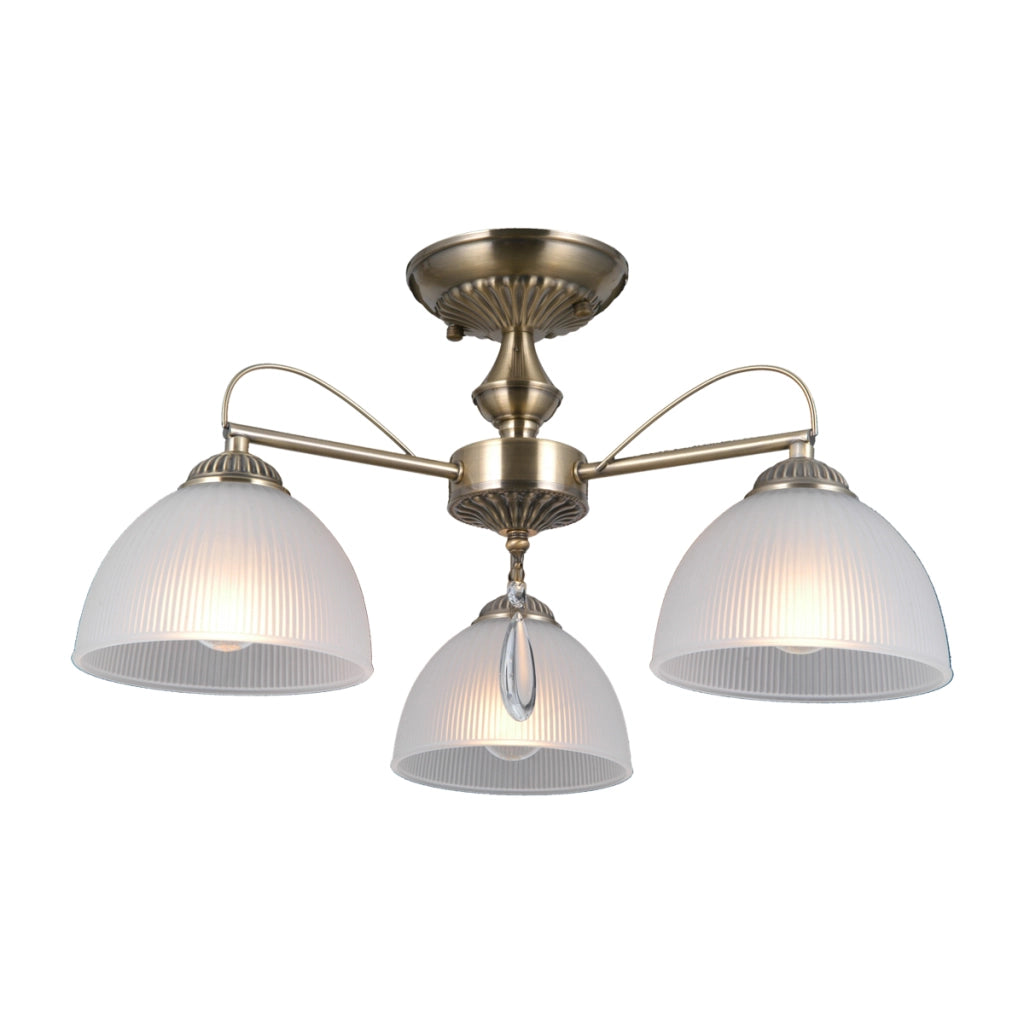 Plafoniera vintage ottone anticato opale 3xE27 MORETI