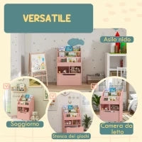 Piccola Libreria per Bambini con Ripiani e Cassetto in MDF, 60x29.9x90cm, Rosa