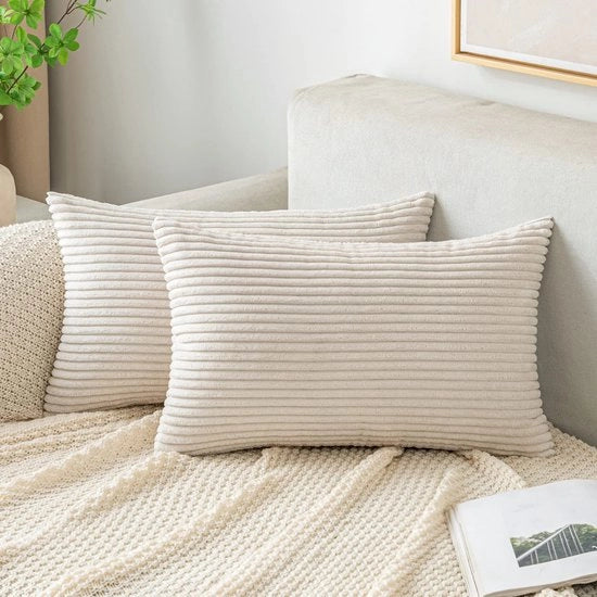 Cuscini per divano - Corduroy - Materiale morbido e decorativo - Beige - Set da 2 - Adatto per soggiorno e camera da letto - 30 x 50 cm
