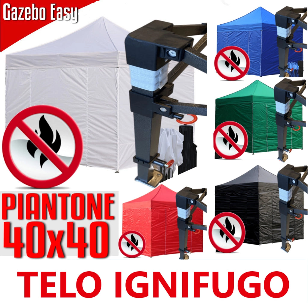 Gazebo 3x3m blu certificato IGNIFUGO SENZA laterali pieghevole portatile estendibile richiudibile estensibile acciaio per fiere eventi stand chiosco tenda tendone mercato mercatino