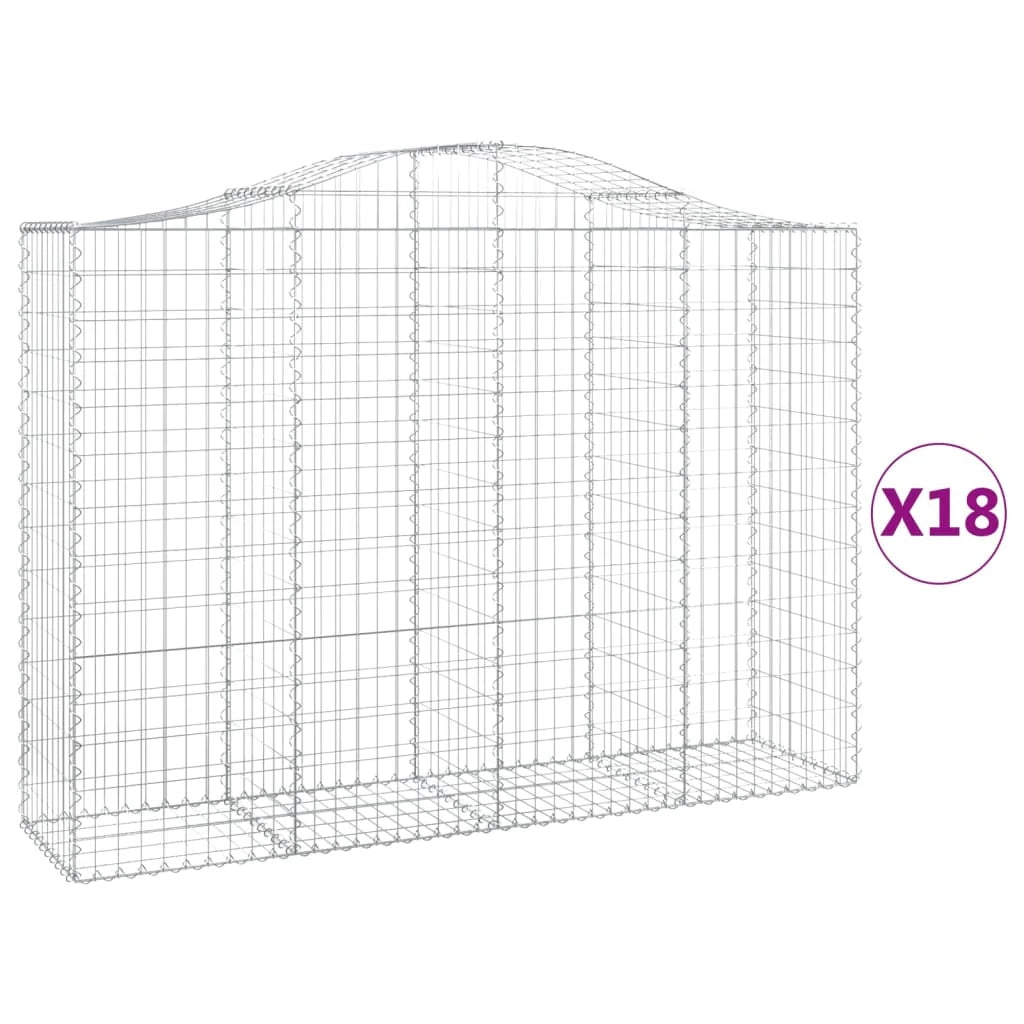 Cestini gabbioni recinzione a gabbia muro di contenimento ad arco 18 pezzi 200 x 50 x 140/160 cm ferro zincato argento 02_0040499