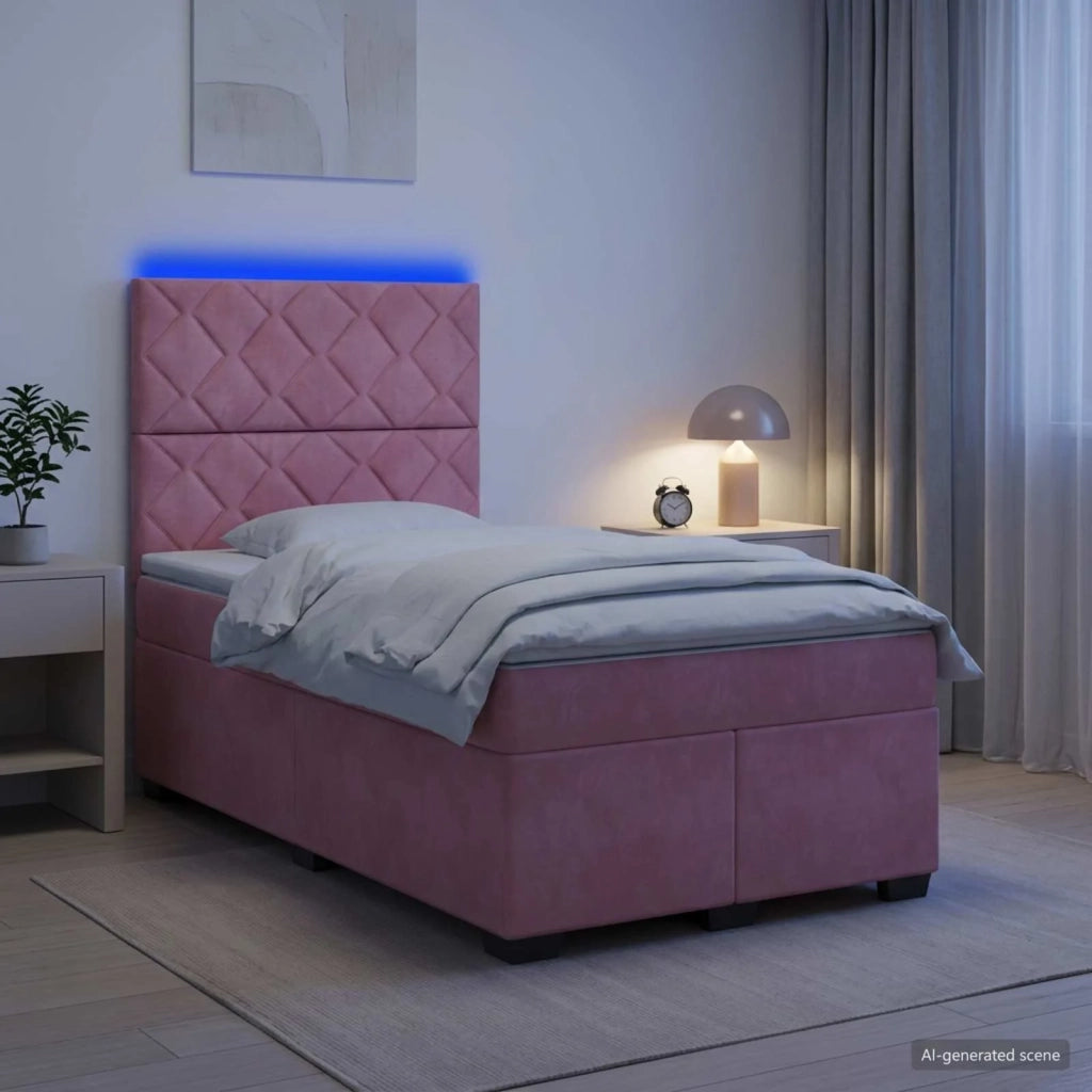 Letto box spring con materasso Rosa 120 x 200 cm Velluto 3455095