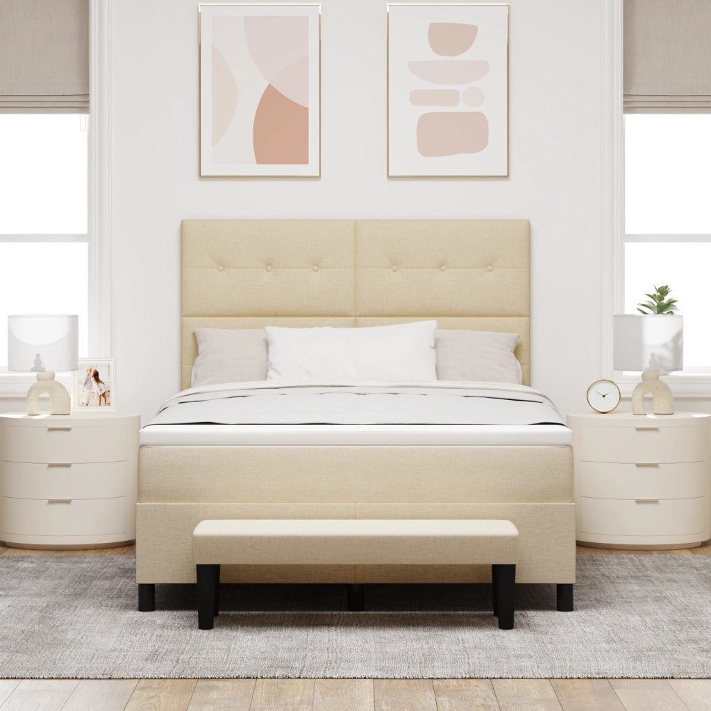 Letto con Rete con Materasso e Panchetto Crema 140x190 cm Tessuto