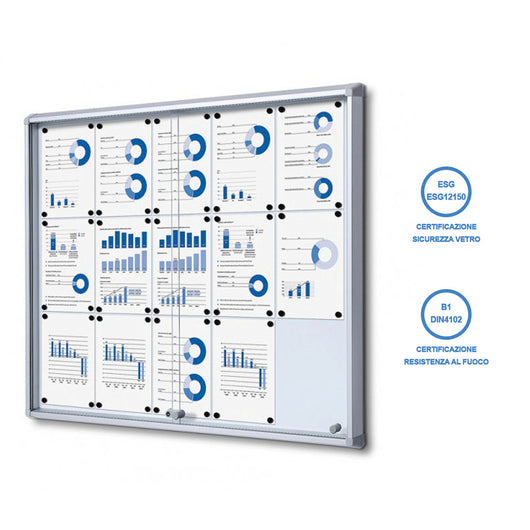 Bacheca con Ante Scorrevoli 116x98,2x5,9 cm in Alluminio Fondo Magnetico Silver