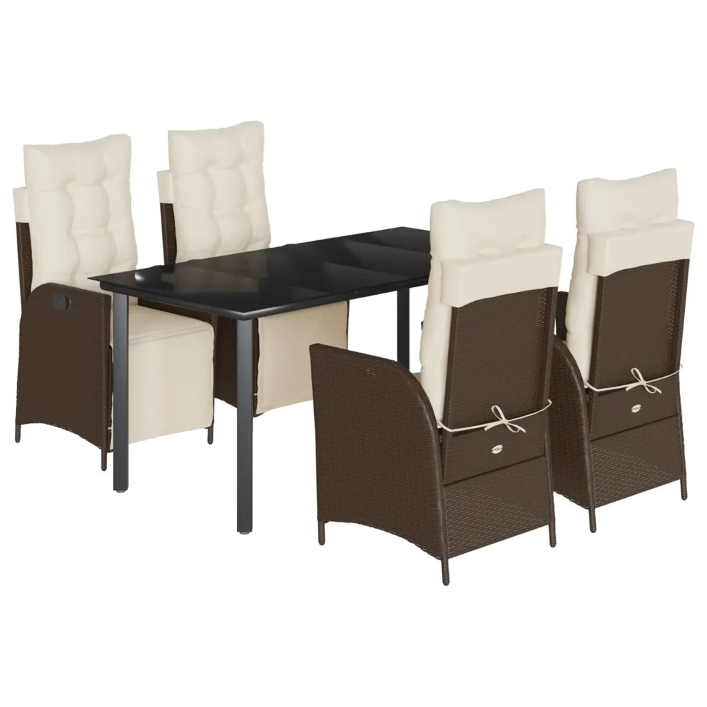 Set da Pranzo da Giardino 5pz con Cuscini in Polyrattan Marrone