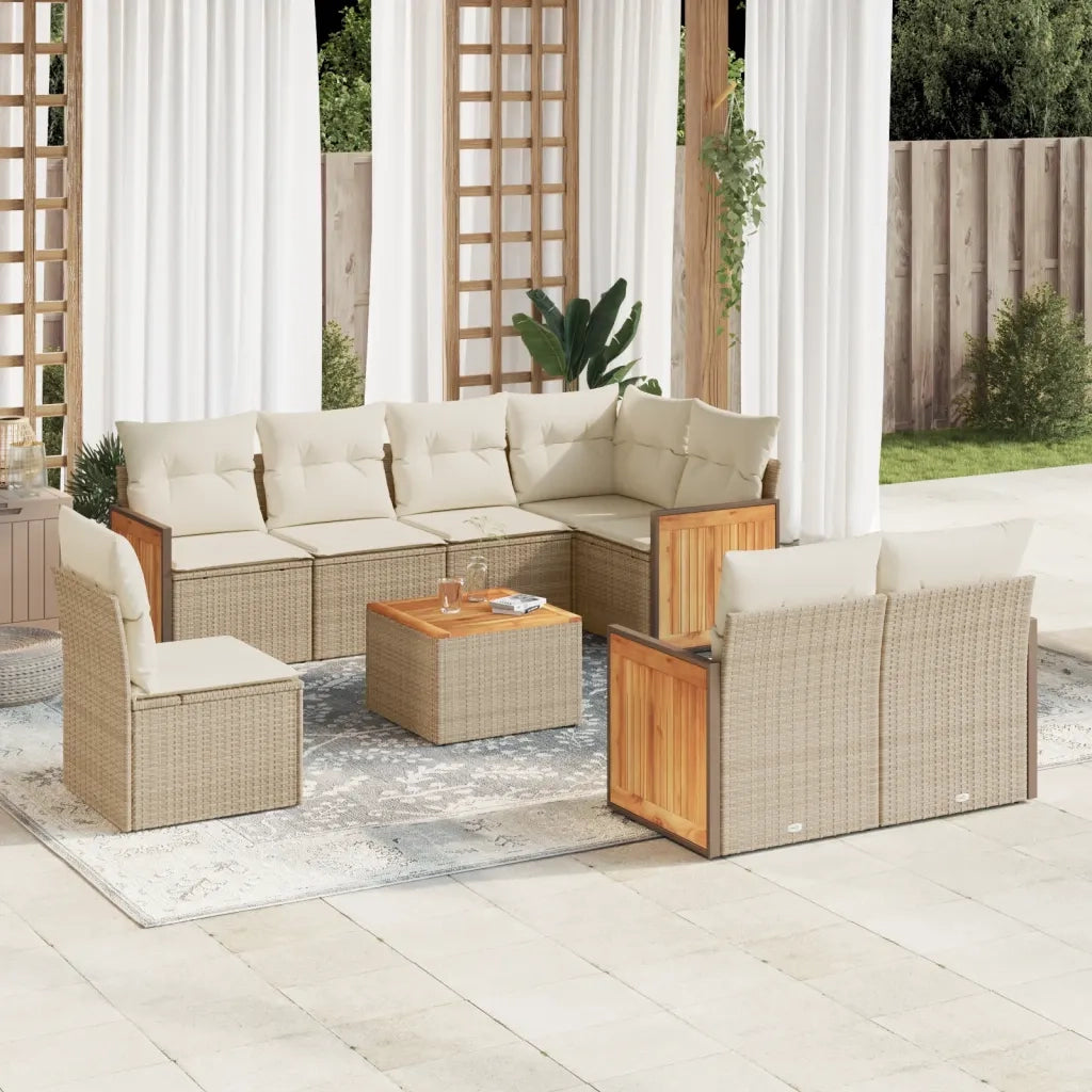 Set Divano da Giardino 9 pz con Cuscini Beige in Polyrattan 3260252