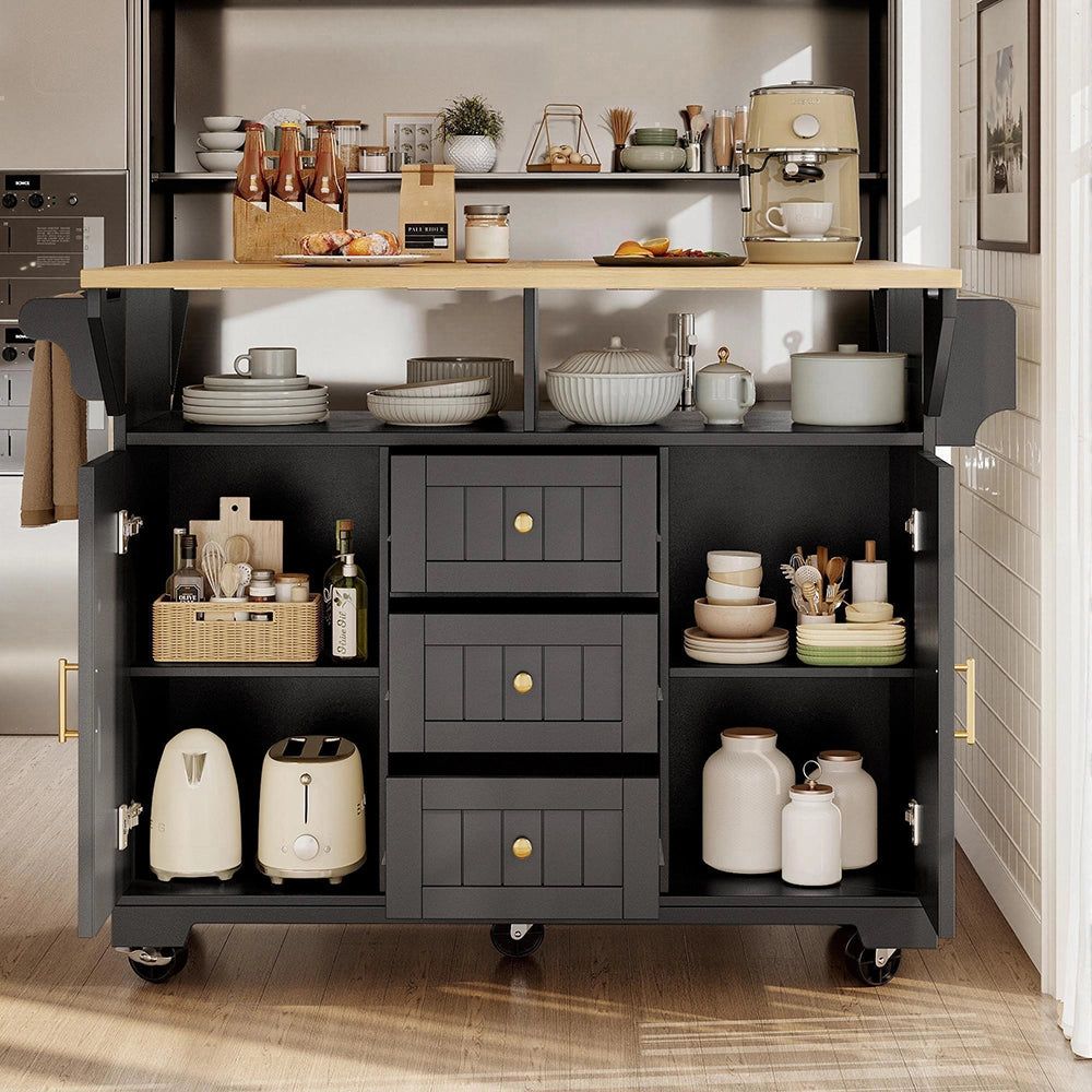 Isola cucina mobile - Xylo - 120x40x95cm nero/bianco 3 cassetti
