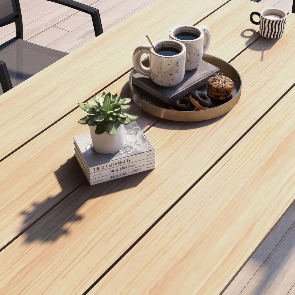 Tavolo da Giardino Rettangolare per 6-8 Persone 180x90x74cm in Alluminio con Piano a Doghe Quercia