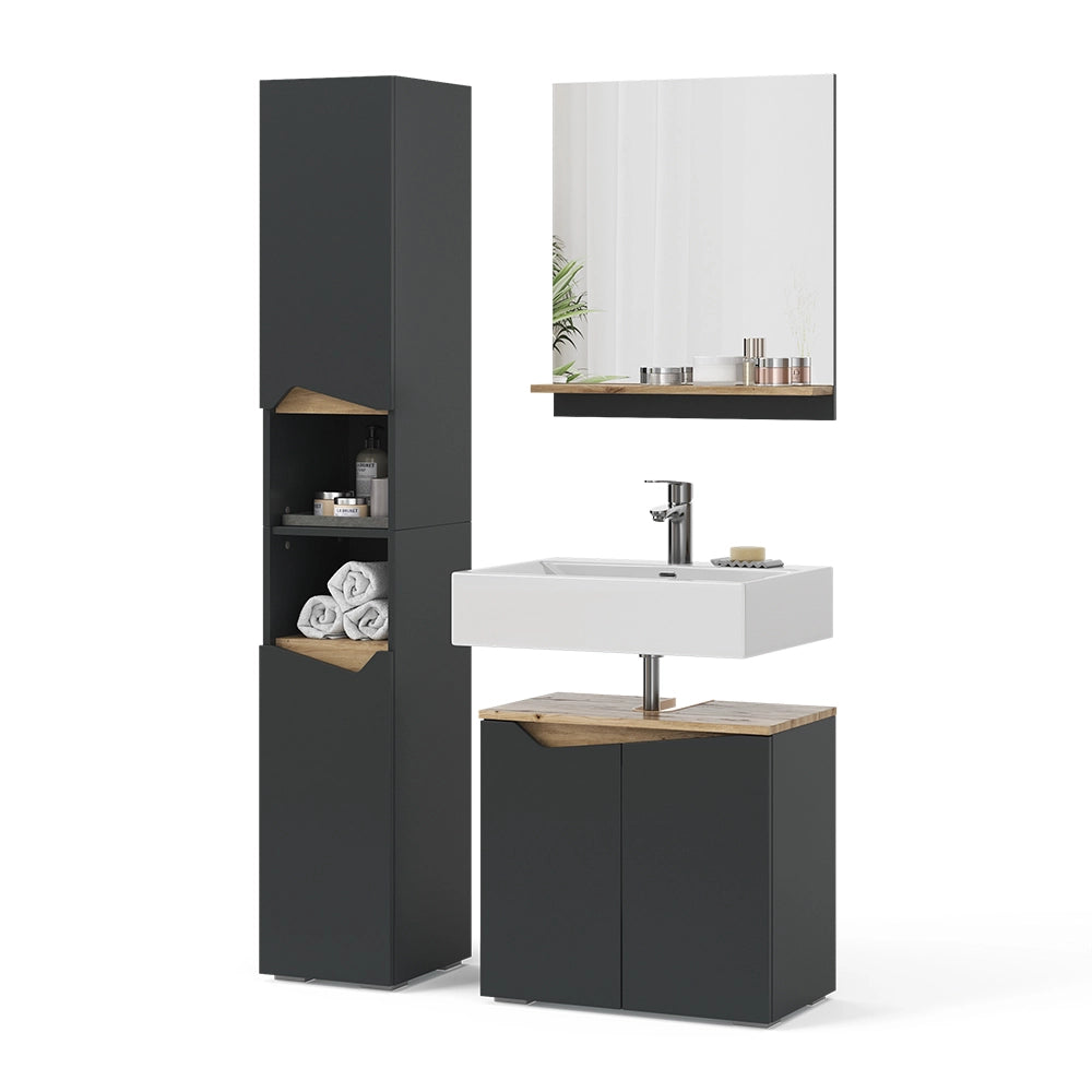 Vicco Combinazione di mobili da bagno Antracite 3 parti, con colonna