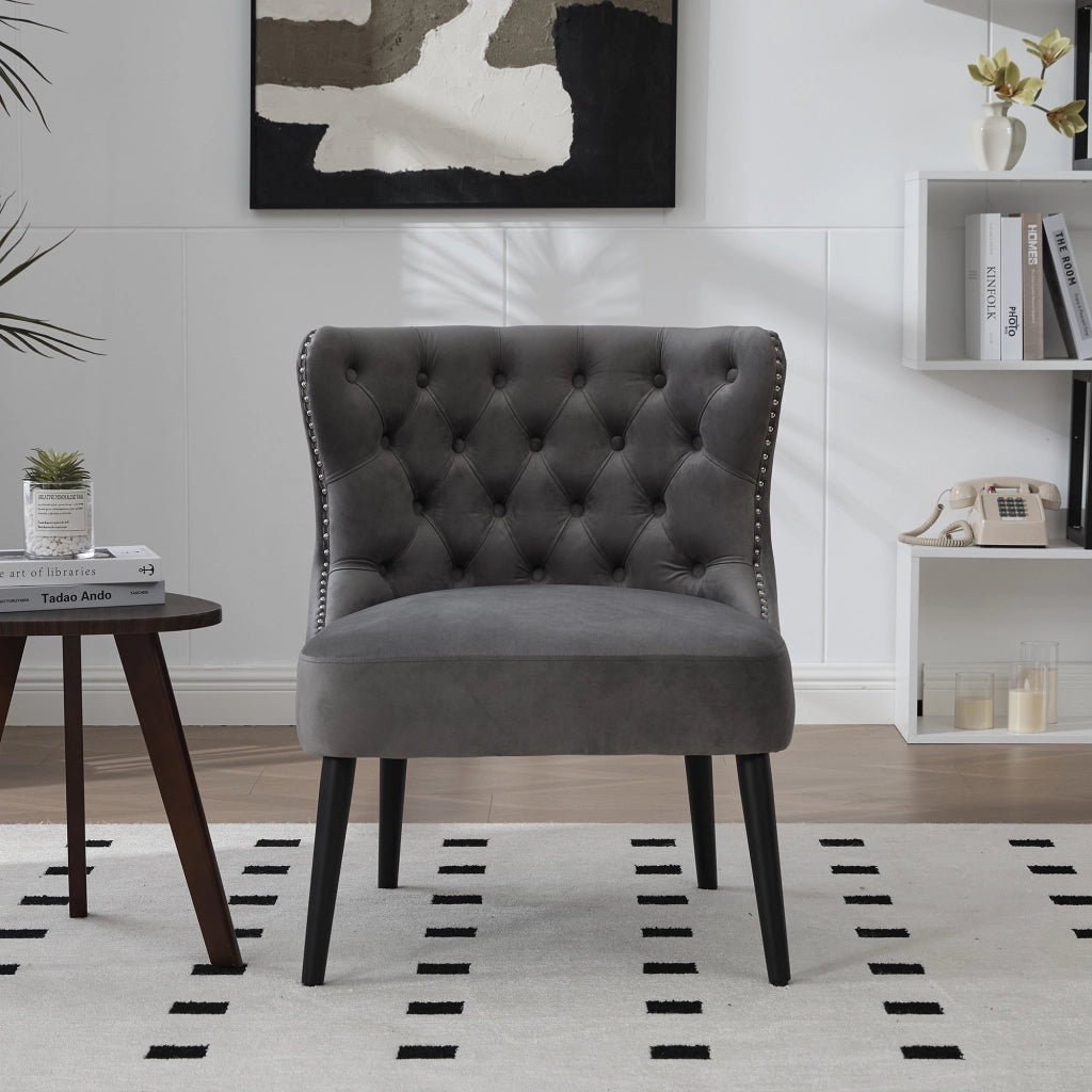 Poltrona in Velluto con Bottoni e Gambe in Legno ¨C MINIMAL ¨C Design Moderno