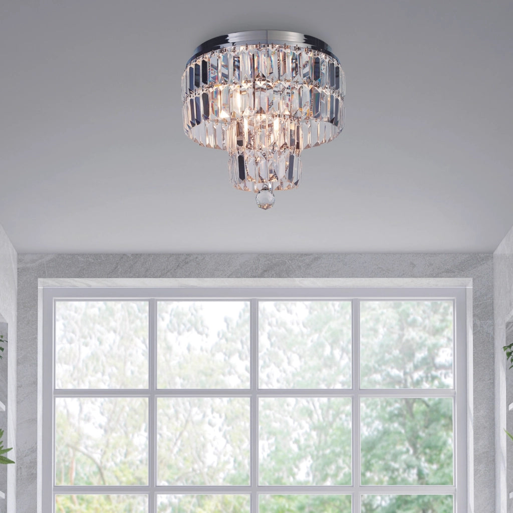 Lampada a Soffitto Classica Impero Acciaio Cromo Vetro Trasparente 4 Luci E14