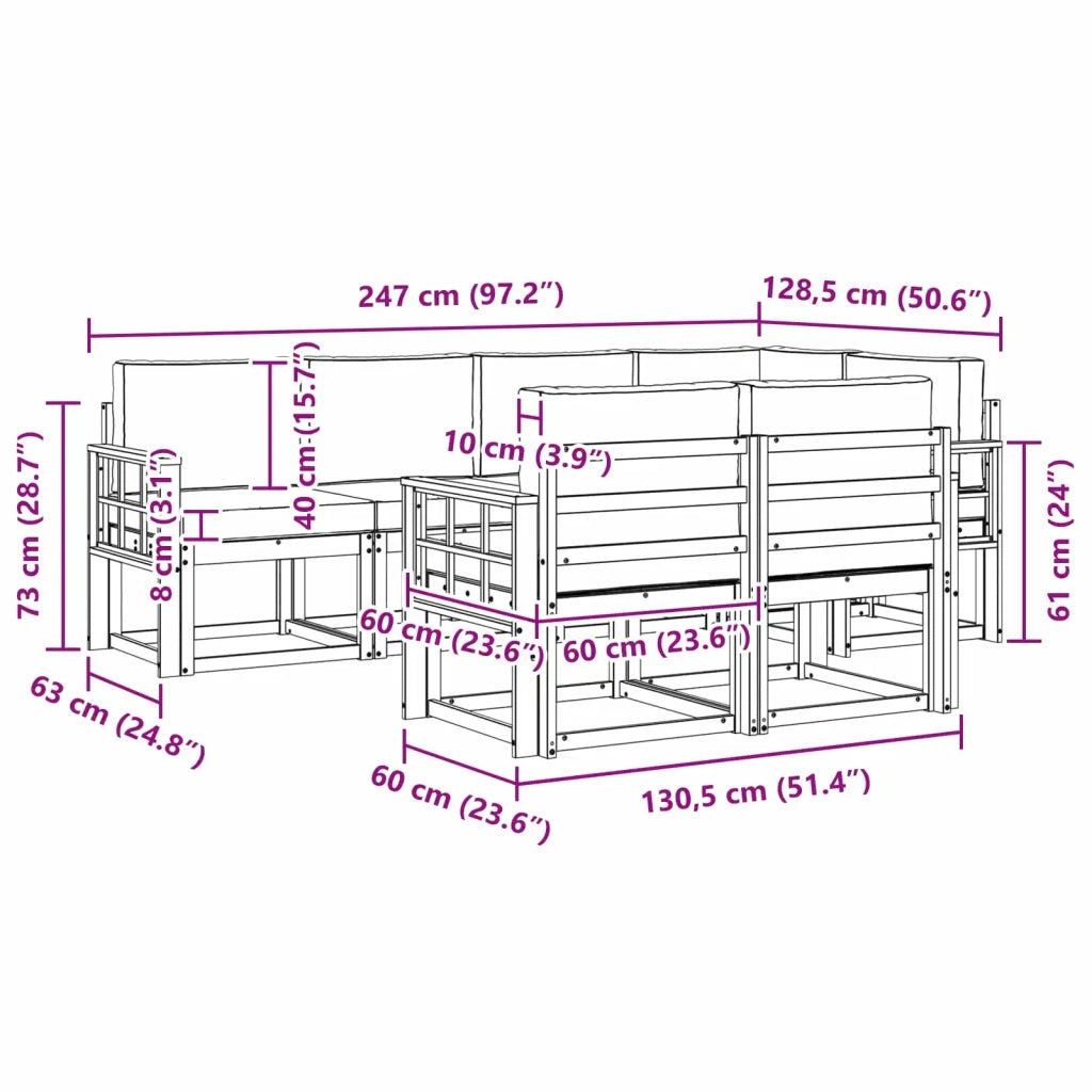 Set di divani da esterno 7 pz Bianco e Antracite Poliestere 3387781
