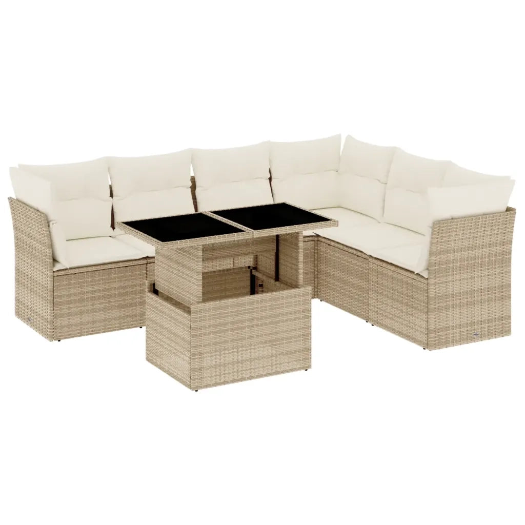 Set Divani da Giardino 7 pz con Cuscini Beige in Polyrattan 3266608