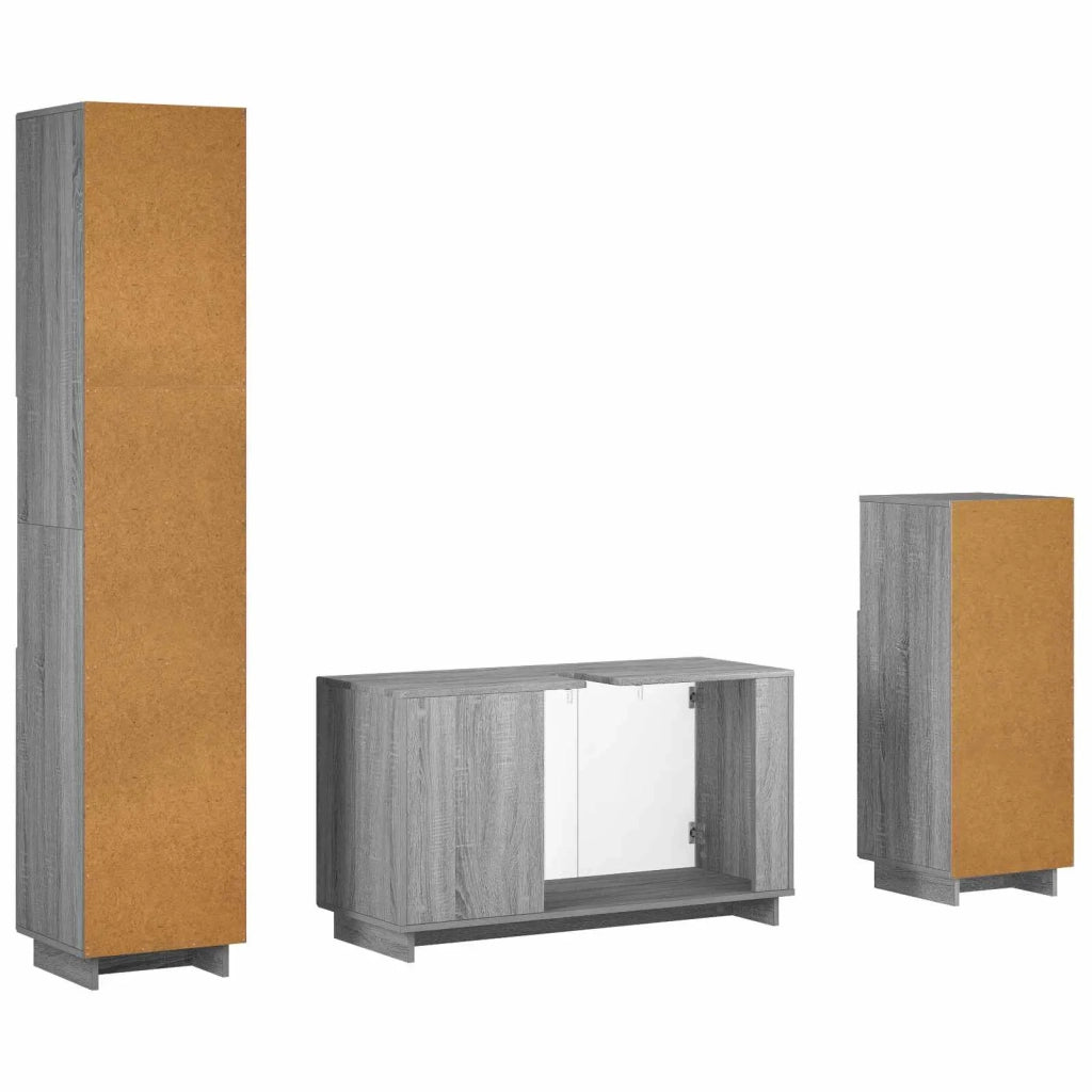 Set mobili da bagno 3 pz Sonoma grigio Legno ingegnerizzato 3433061