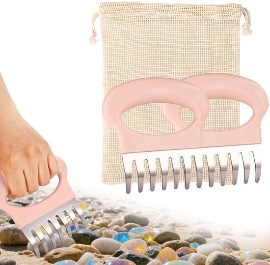 Hark per la raccolta di conchiglie 2 pezzi - Manico con rete - Rosa/Bianco - Pulizia conchiglie - Leggero - Compatta 12x11,8 cm - Utilizzo per spiaggia