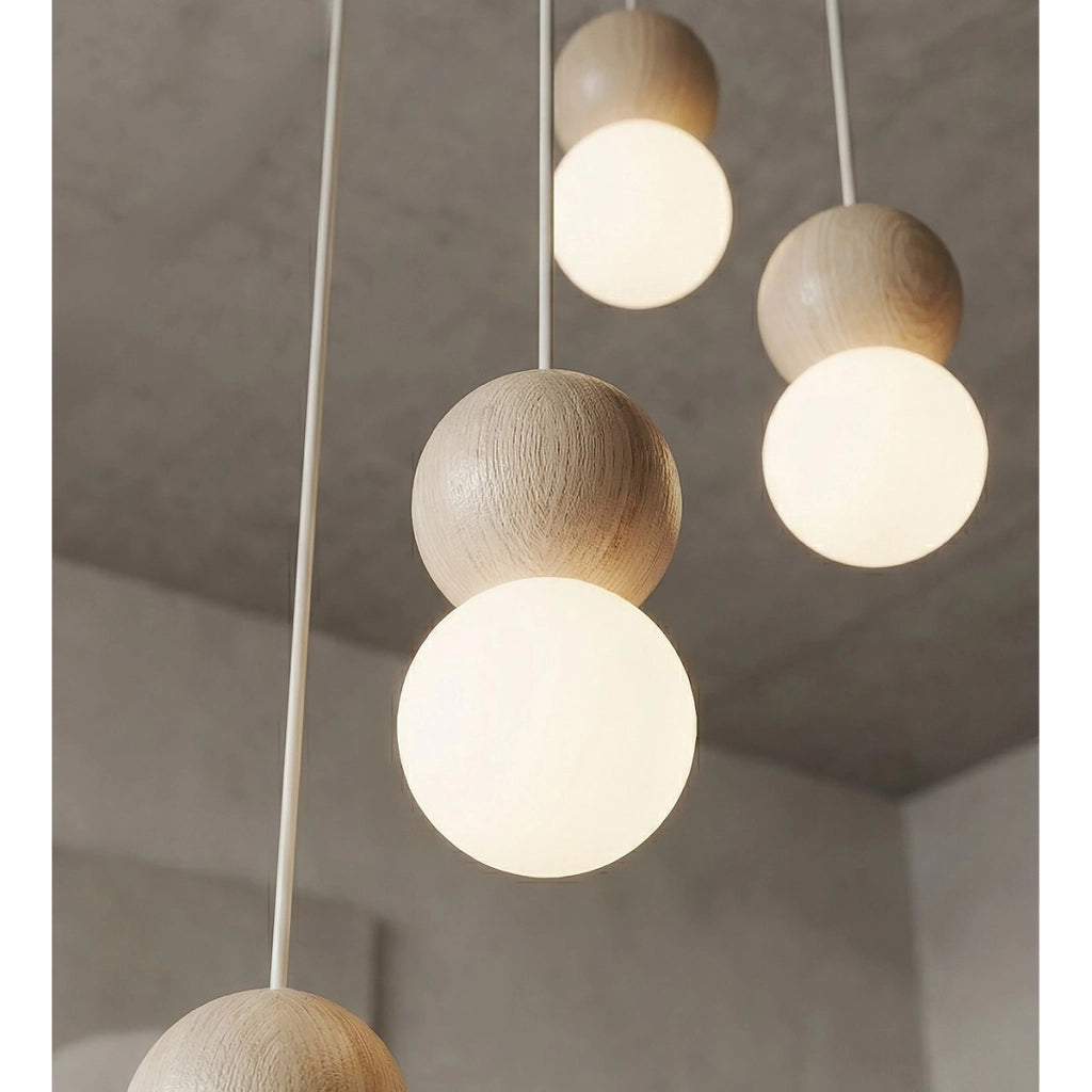 Lampada a sospensione LOOP in acciaio moka e legno