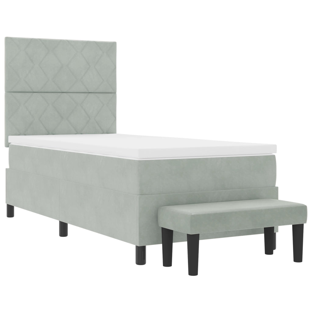 Letto con Box Spring e Materasso & Panca Grigio Chiaro 90x200 cm Velluto