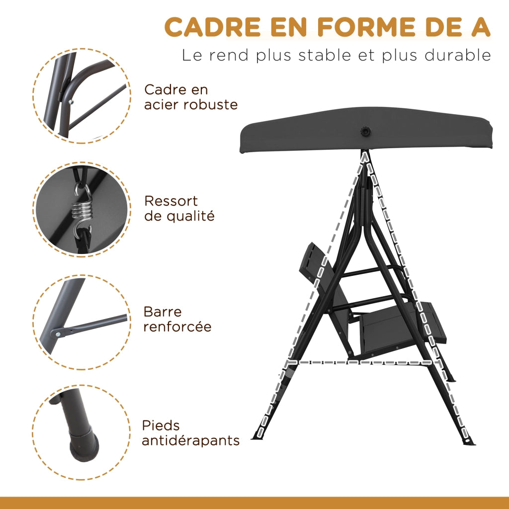 Amaca da Giardino 3 Posti con Tetto Regolabile ¨C Zephmum ¨C Nero Textilene Acciaio