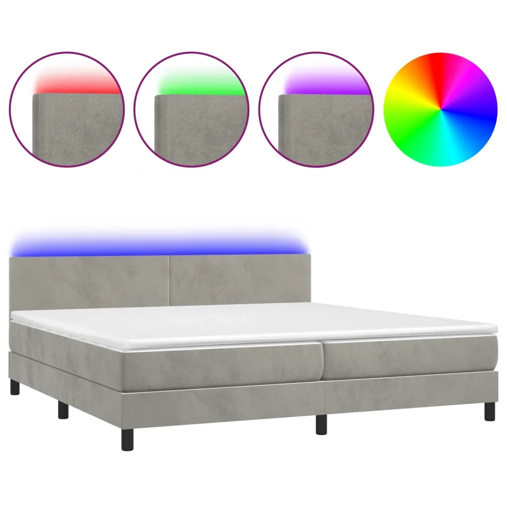 Letto a Molle con Materasso e LED Grigio Chiaro 200x200 cm Velluto 3134303