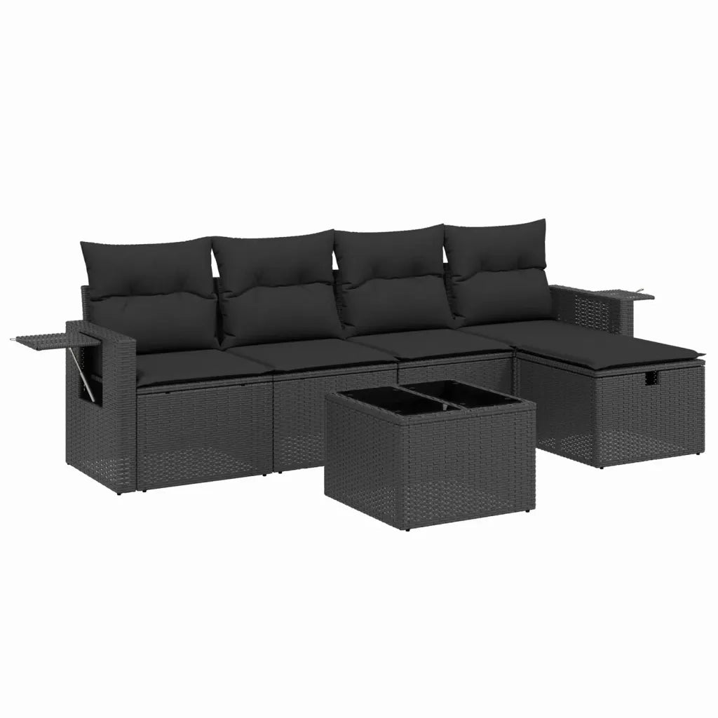 Set Divano da Giardino 6 pz con Cuscini Nero in Polyrattancod mxl 114513