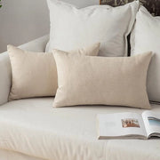 Set di cuscini 2 pezzi look lino decorativi cuscini moderni morbidi per divano per soggiorno e camera da letto 40 x 60 cm bianco crema.