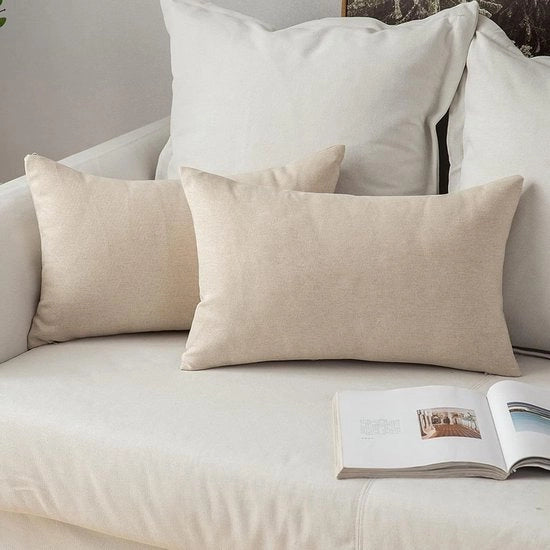 Set di cuscini 2 pezzi look lino decorativi cuscini moderni morbidi per divano per soggiorno e camera da letto 40 x 60 cm bianco crema.