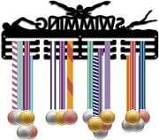 Display hanger per medaglie da nuoto - decorazione per parete nera per 60 medaglie.