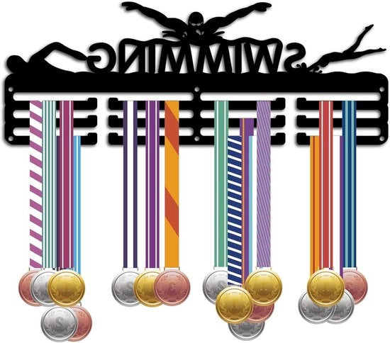 Display hanger per medaglie da nuoto - decorazione per parete nera per 60 medaglie.