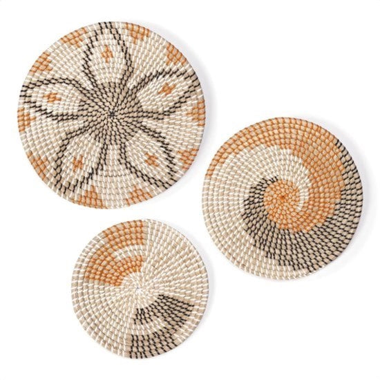 Decorazione per parete - Set a 3 posti - Cestino per decorazione di parete - decorazione per sala da pranzo camera da letto cucina ingresso balcone giardino esterno - decorazione boho rattan in legno 3D moderna - decorazione per parete