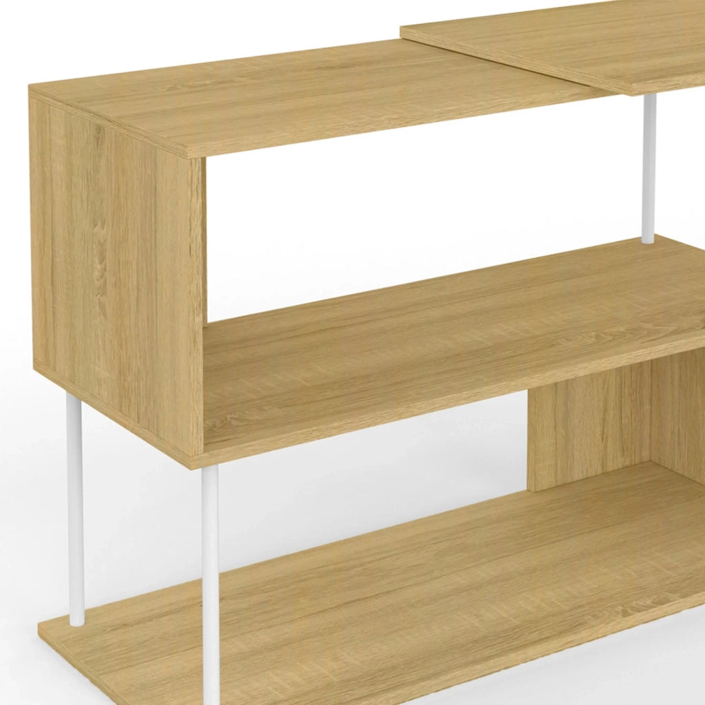 IDMarket - Escritorio esquinero giratorio 180° DETROIT Estantería en forma de S diseño industrial madera y metal blanco