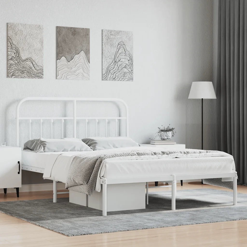 Giroletto con Testiera-Struttura Letto con testiera Metallo Bianco 140x190 cm 491863