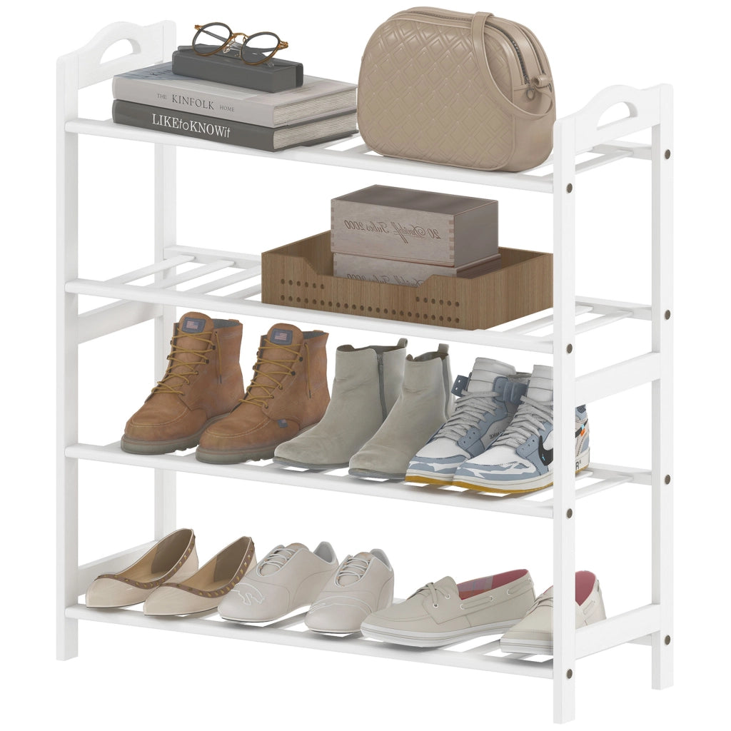 Scaffale per Scarpe in Bamb¨´ 12 Pares ¨C zephmum ¨C Bianco 67.5x24.7x72 cm