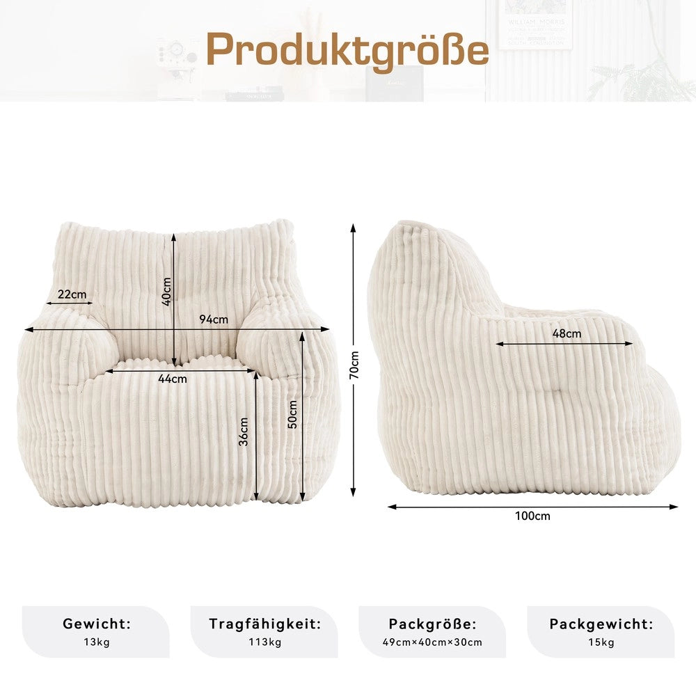 Poltrona Sacco Morbida in Velluto a Coste ¨C Xylo ¨C Beige