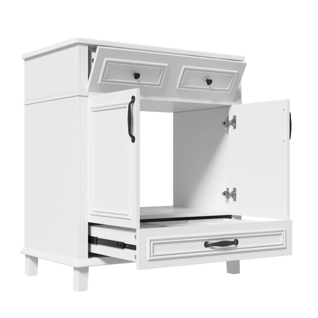 Mobile bagno con lavabo integrato in ceramica 77x46x86 cm bianco in MDF laccato con ante soft-close e 9 vani