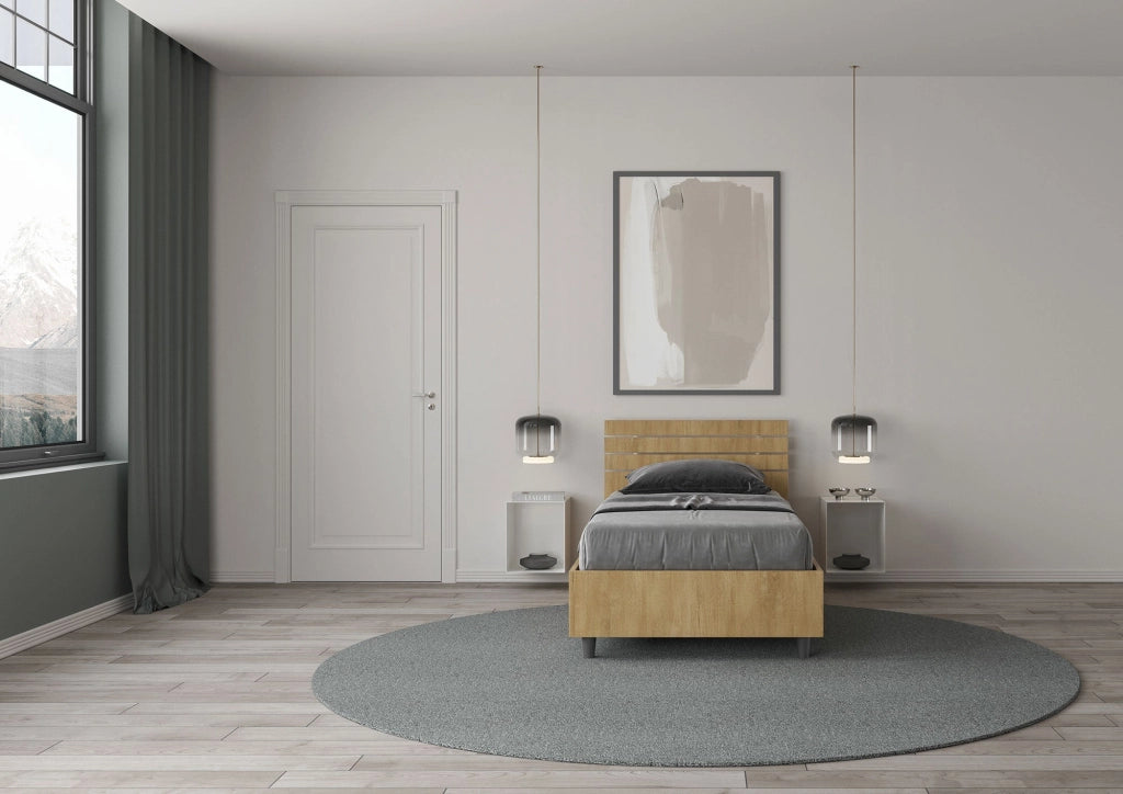 Letto singolo contenitore 80x200 testata inclinata con doghe quercia Ankel