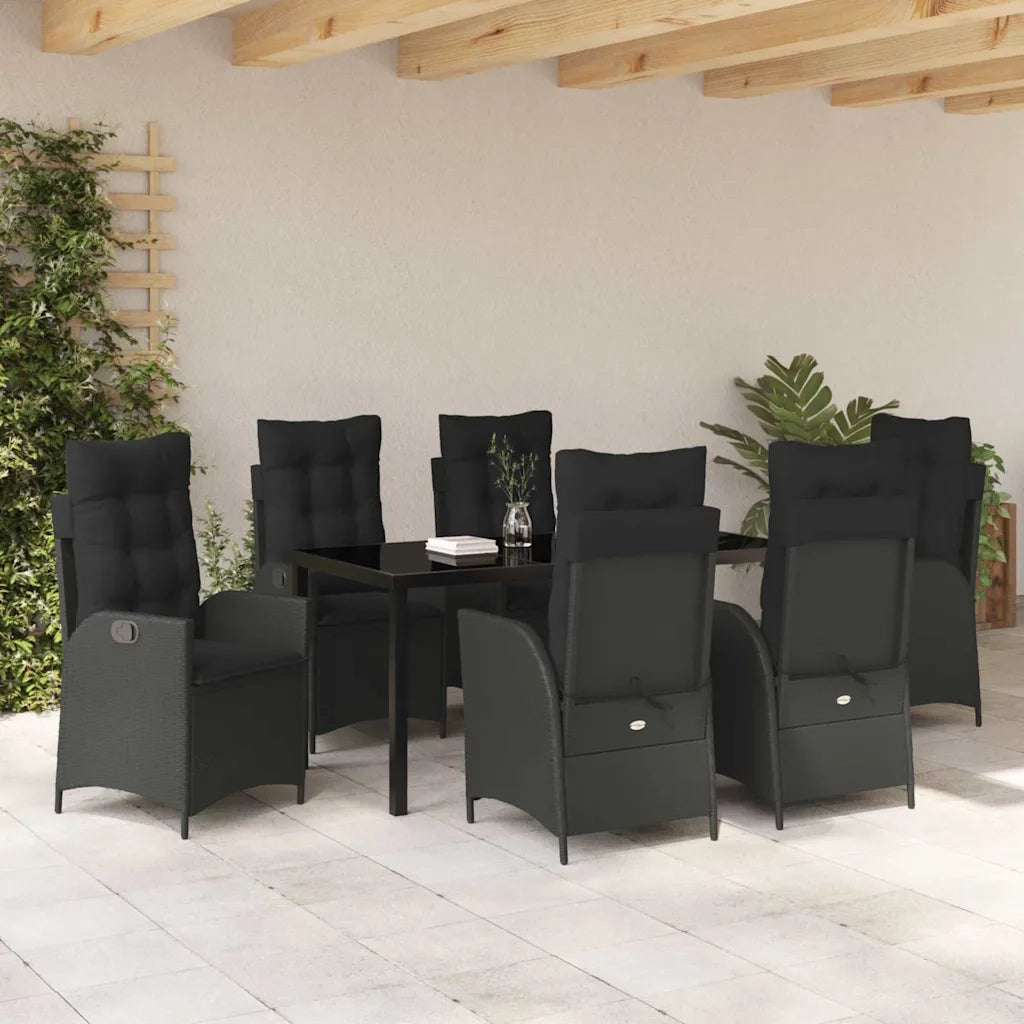 Set da Pranzo per Giardino con cuscino 7 pcs Nero polyrattan 3380488
