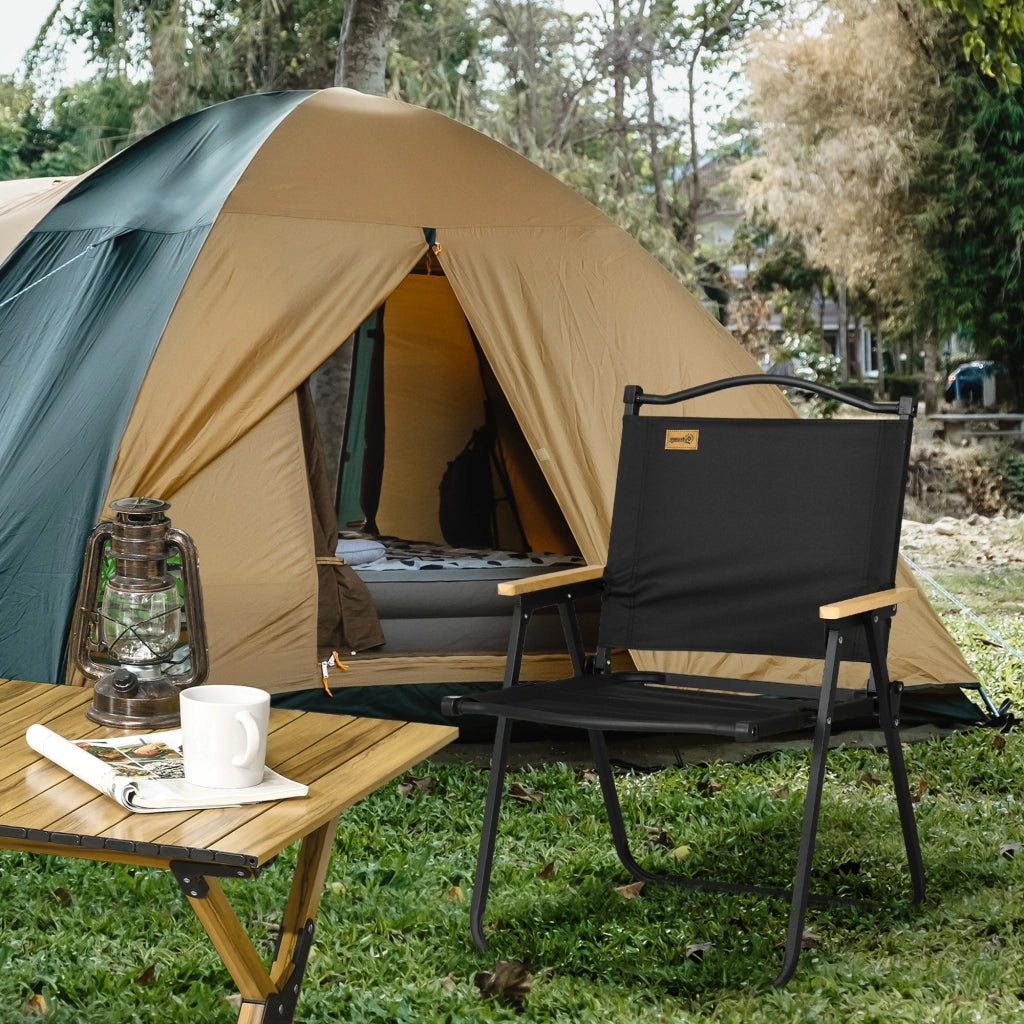 Sedia da Esterno Pieghevole con Braccioli ¨C Zephmum ¨C Tessuto Oxford, Acciaio, Nero