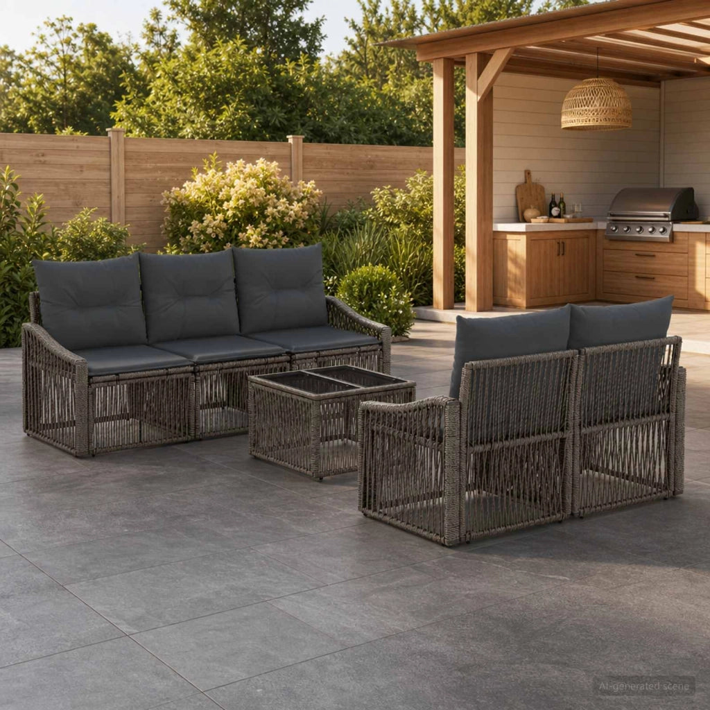 Set Divano da Giardino 6 pz Grigio polyrattan 3435935