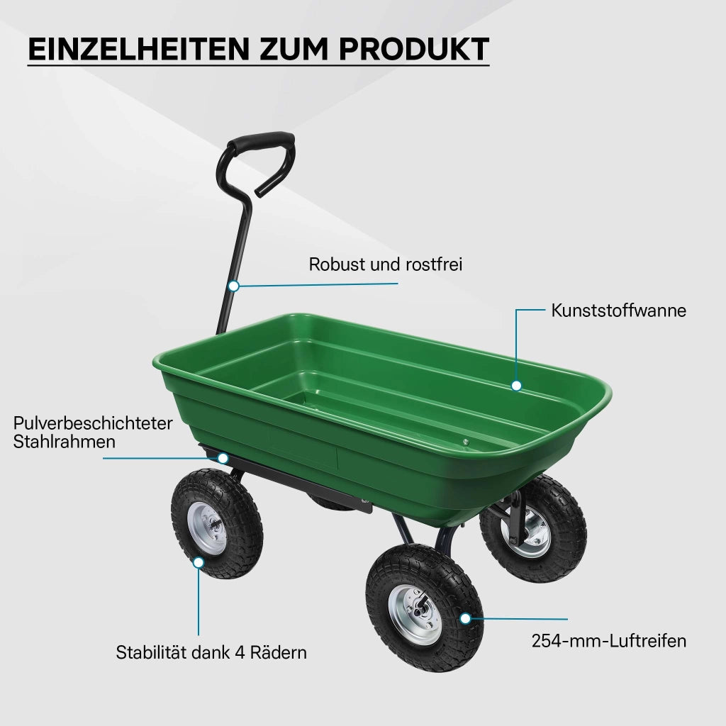 Carrello da giardino ribaltabile, capacità 75 l, portata max 240 kg, Carretto a mano Carriola