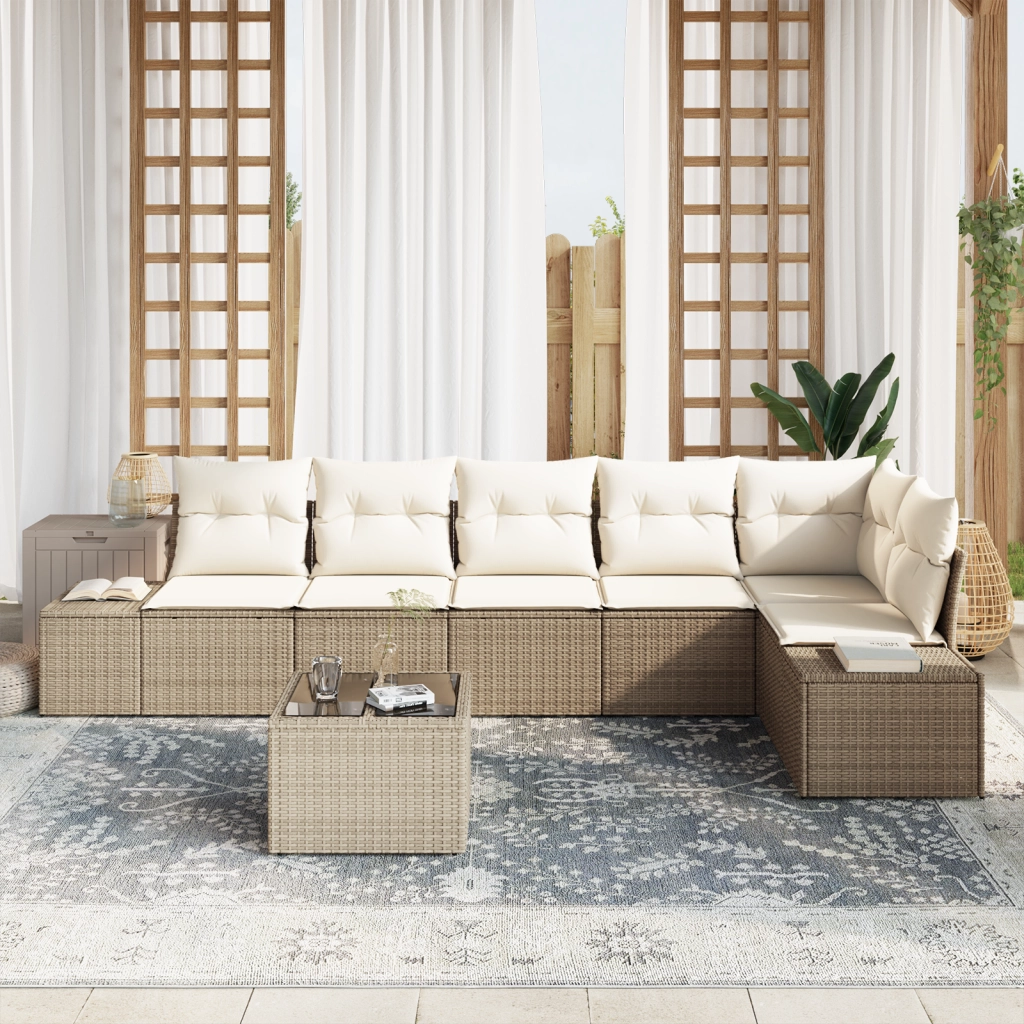 Set di Divani da Giardino con Cuscini Marrone Polyrattan
