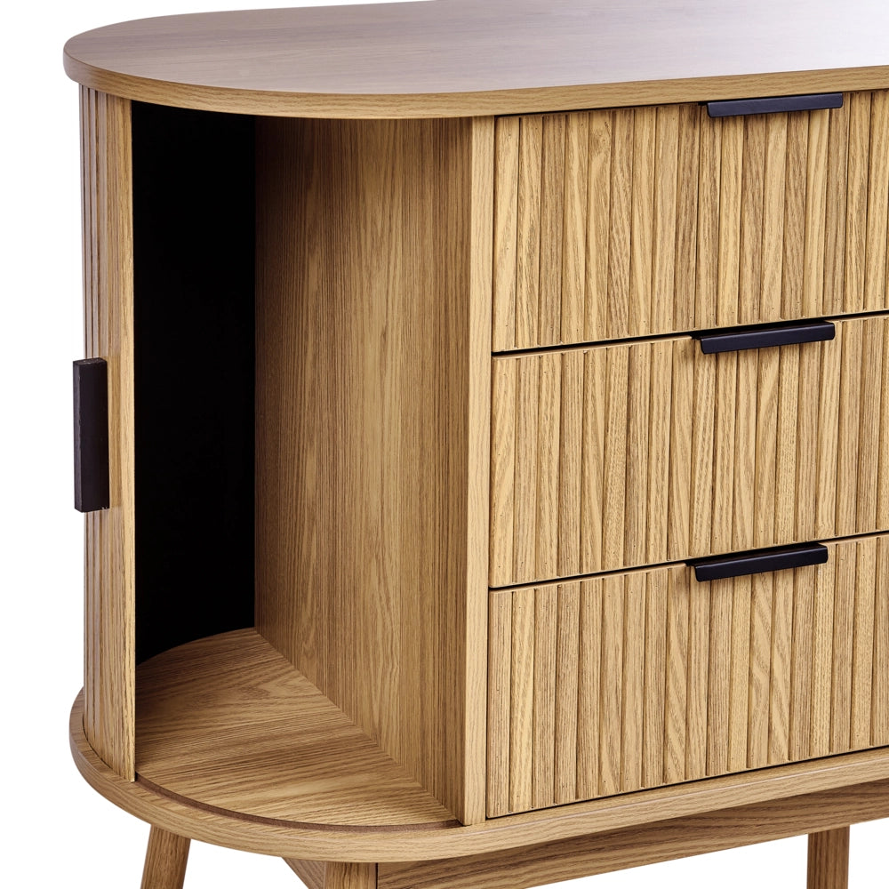 Cassettiera a 6 cassetti in legno chiaro Gambe in legno massiccio MDF 2 ante scorrevoli Mobile Soggiorno