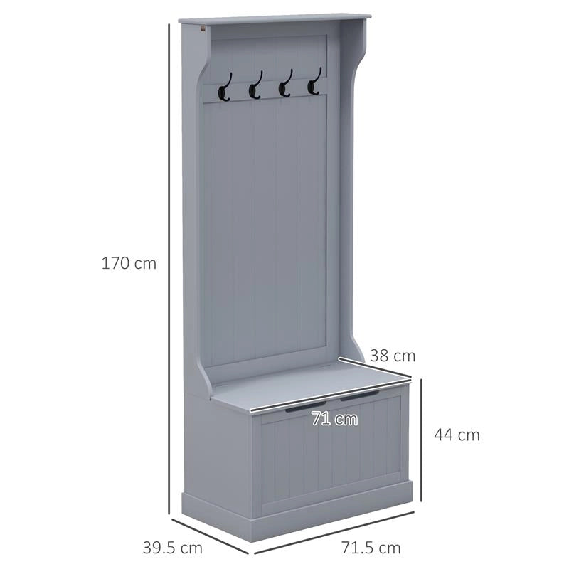 MOBILE APPENDIABITI 3 IN 1 CON 4 GANCI E PANCA CONTENITORE IN LEGNO 71.5X39.5X170 CM GRIGIO