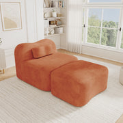 Divano modulare senza telaio con pouf collegabile, seduta profonda e cuscini ergonomici in velluto arancione